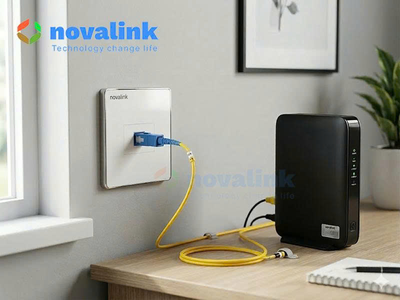 Bộ ổ cắm quang 1 cổng novalink chuẩn SC/UPC hoặc APC âm tường NV-22001+NV-12016U